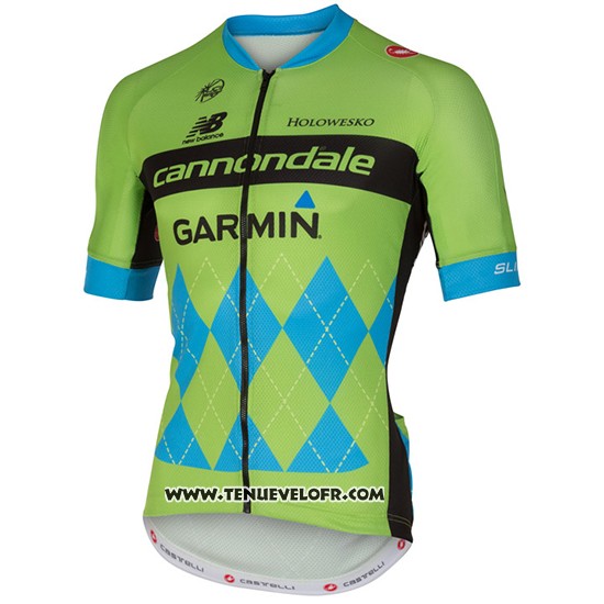 2017 Maillot Ciclismo Cannondale Vert et Bleu Manches Courtes et Cuissard